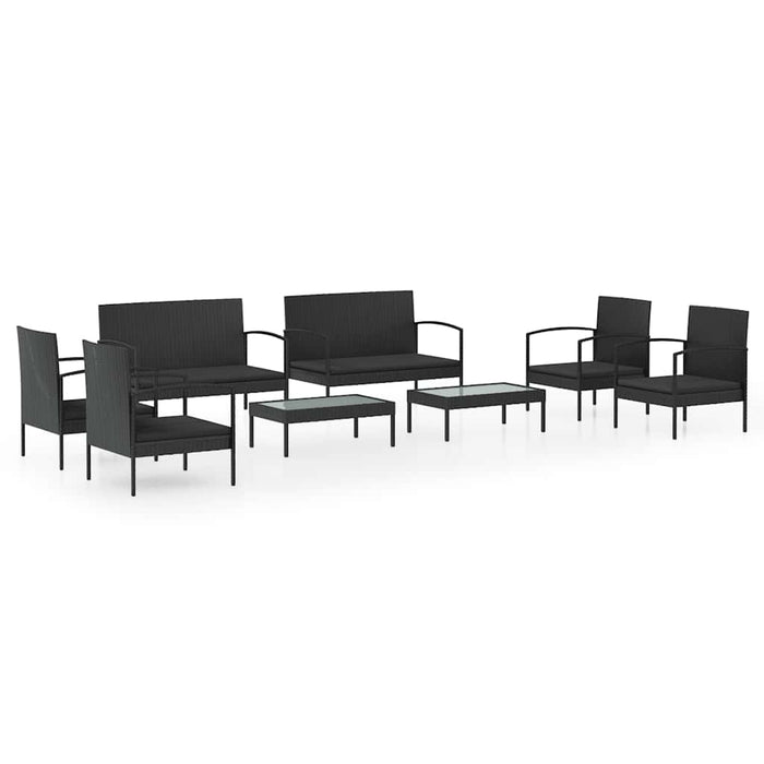 Set mobilier de grădină cu perne, 8 piese, negru, poliratan WALTI