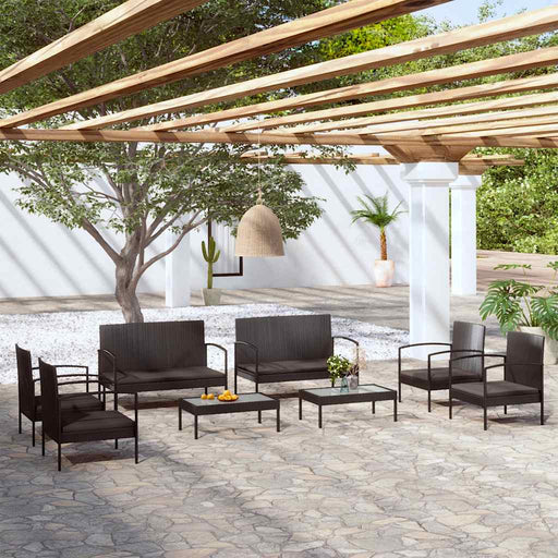 Set mobilier de grădină cu perne, 8 piese, negru, poliratan - WALTI WALTI