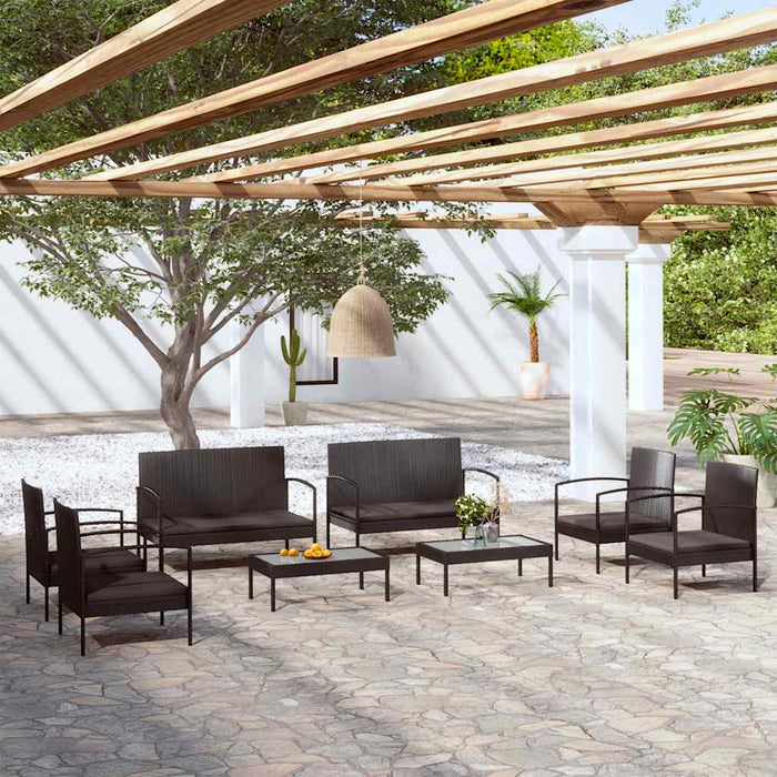 Set mobilier de grădină cu perne, 8 piese, negru, poliratan WALTI