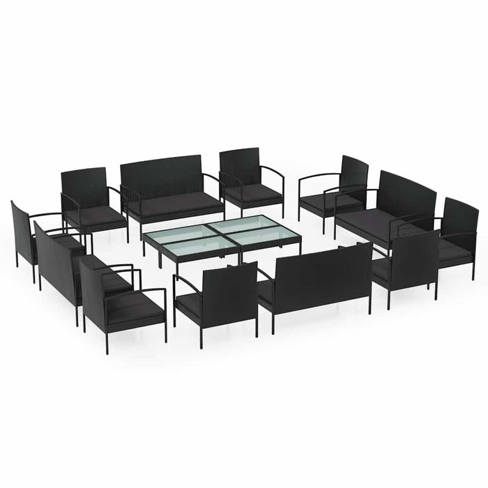 Set mobilier de grădină cu perne, 16 piese, negru, poliratan - WALTI WALTI