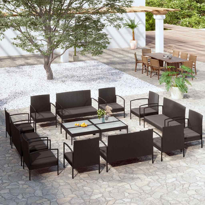 Set mobilier de grădină cu perne, 16 piese, negru, poliratan - WALTI WALTI