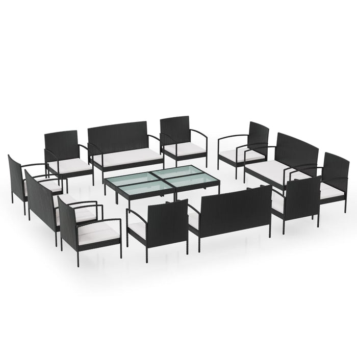 Set mobilier de grădină cu perne, 16 piese, negru, poliratan - WALTI WALTI