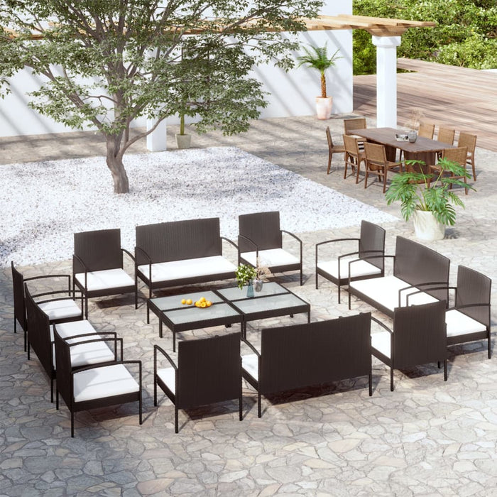 Set mobilier de grădină cu perne, 16 piese, negru, poliratan - WALTI WALTI