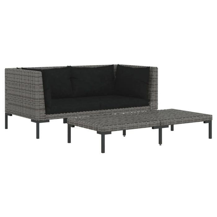 Set mobilier grădină 3 piese, gri închis, poliratan semi-rotund - WALTI WALTI