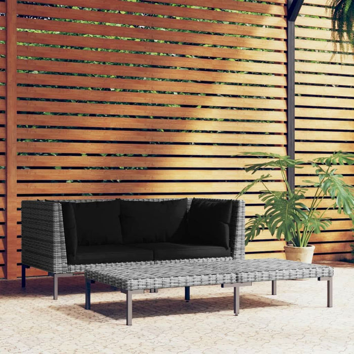 Set mobilier grădină 3 piese, gri închis, poliratan semi-rotund - WALTI WALTI
