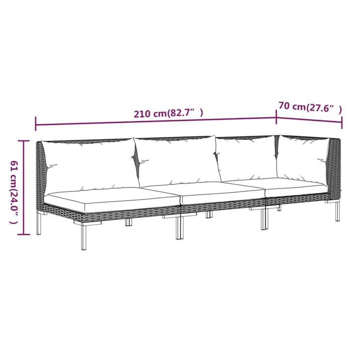 Set mobilier grădină 3 piese, gri închis, poliratan semi-rotund - WALTI WALTI