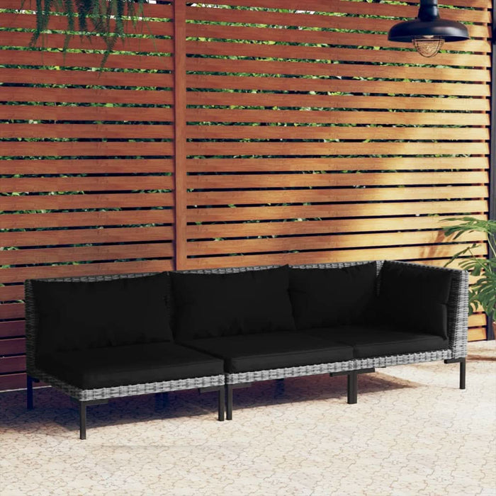 Set mobilier grădină 3 piese, gri închis, poliratan semi-rotund - WALTI WALTI