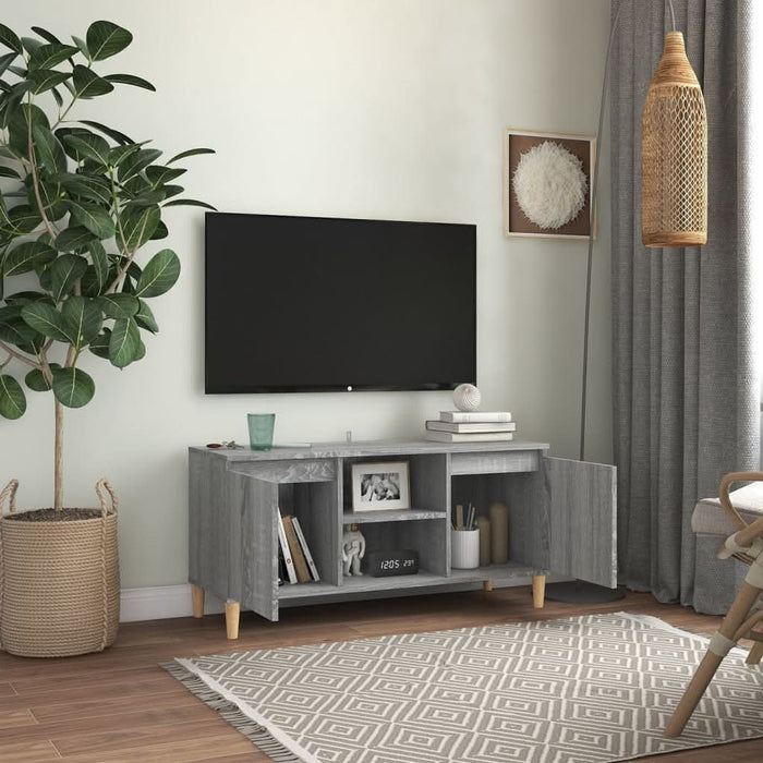 Comodă TV cu picioare din lemn masiv, gri sonoma 103,5x35x50 cm - WALTI WALTI