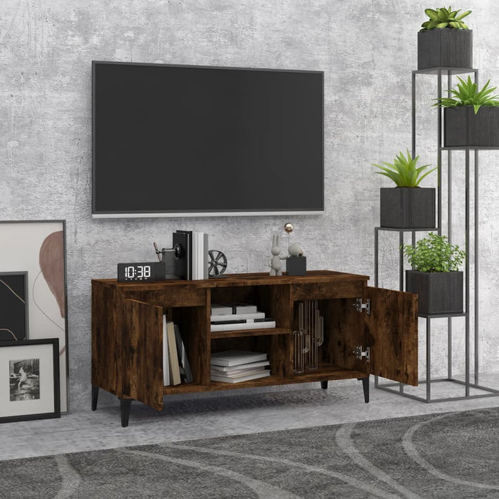 Comodă TV, picioare din metal, stejar afumat, 103,5x35x50 cm - WALTI WALTI