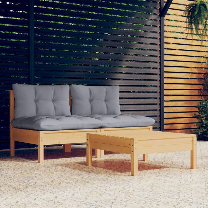 Set mobilier de grădină cu perne gri, 3 piese, lemn de pin - WALTI WALTI