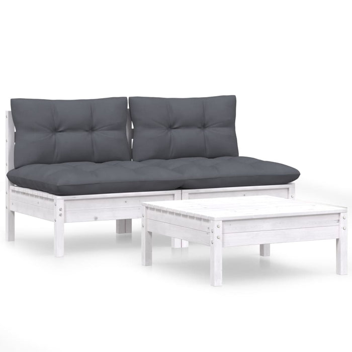 Set mobilier grădină cu perne, antracit, 3 piese, lemn de pin WALTI