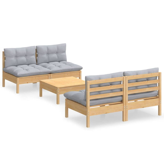 Set mobilier grădină cu perne gri, 5 piese, lemn masiv de pin - WALTI WALTI