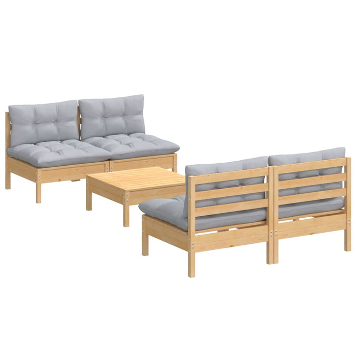 Set mobilier grădină cu perne gri, 5 piese, lemn masiv de pin - WALTI WALTI