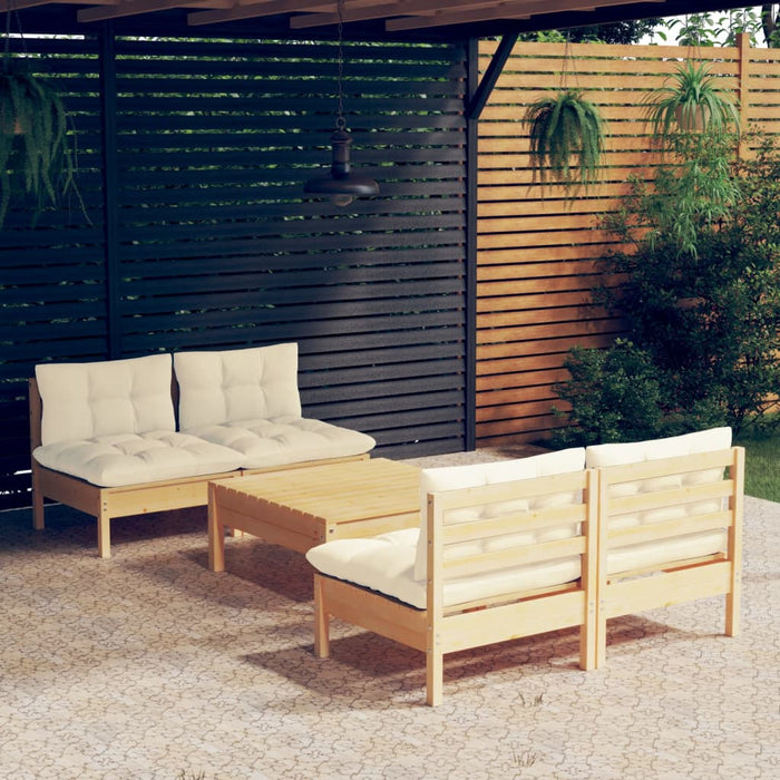 Set mobilier grădină cu perne crem, 5 piese, lemn de pin - WALTI WALTI