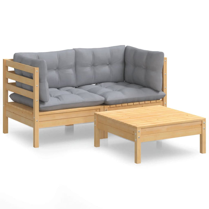 Set mobilier de grădină cu perne gri, 3 piese, lemn masiv pin - WALTI WALTI