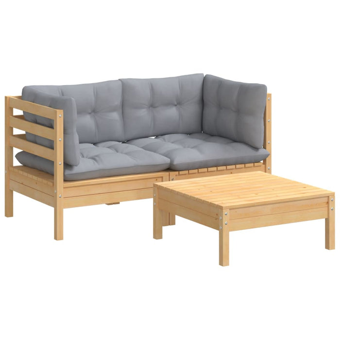 Set mobilier de grădină cu perne gri, 3 piese, lemn masiv pin - WALTI WALTI
