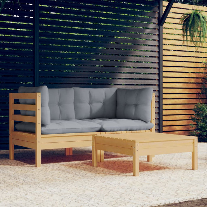 Set mobilier de grădină cu perne gri, 3 piese, lemn masiv pin - WALTI WALTI