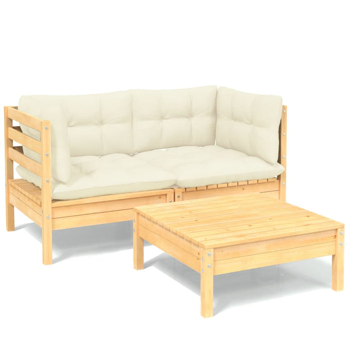 Set mobilier grădină cu perne crem, 3 piese, lemn de pin - WALTI WALTI