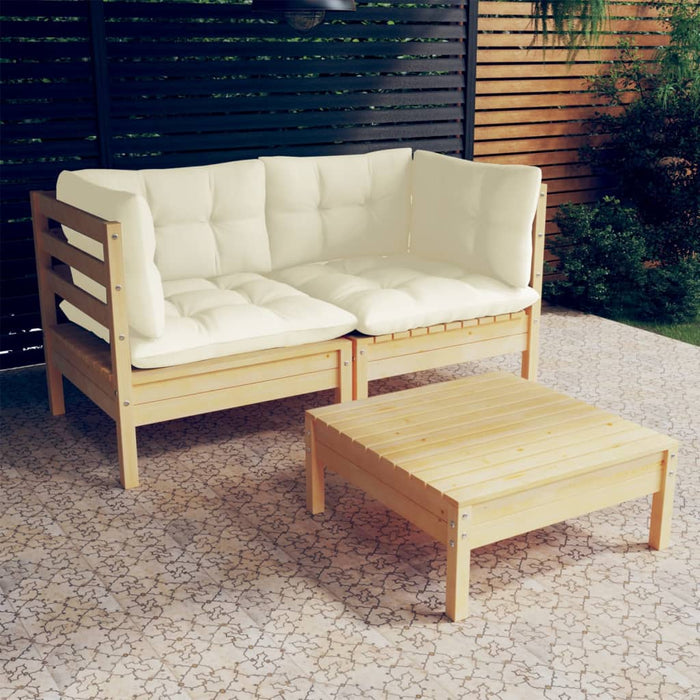 Set mobilier grădină cu perne crem, 3 piese, lemn de pin - WALTI WALTI