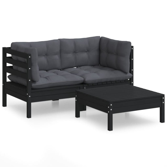 Set mobilier grădină cu perne antracit, 3 piese, lemn de pin - WALTI WALTI
