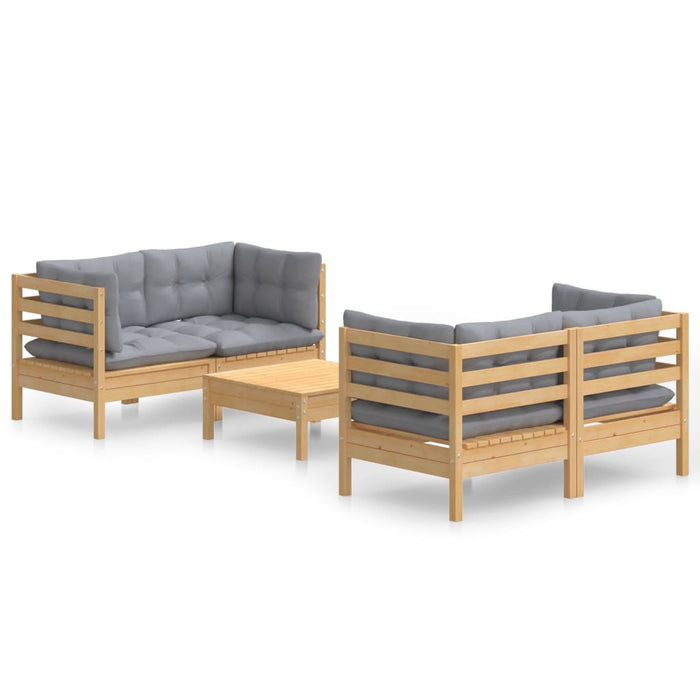 Set mobilier grădină cu perne gri, 5 piese, lemn masiv de pin - WALTI WALTI