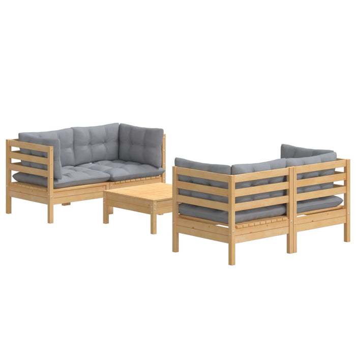 Set mobilier grădină cu perne gri, 5 piese, lemn masiv de pin - WALTI WALTI