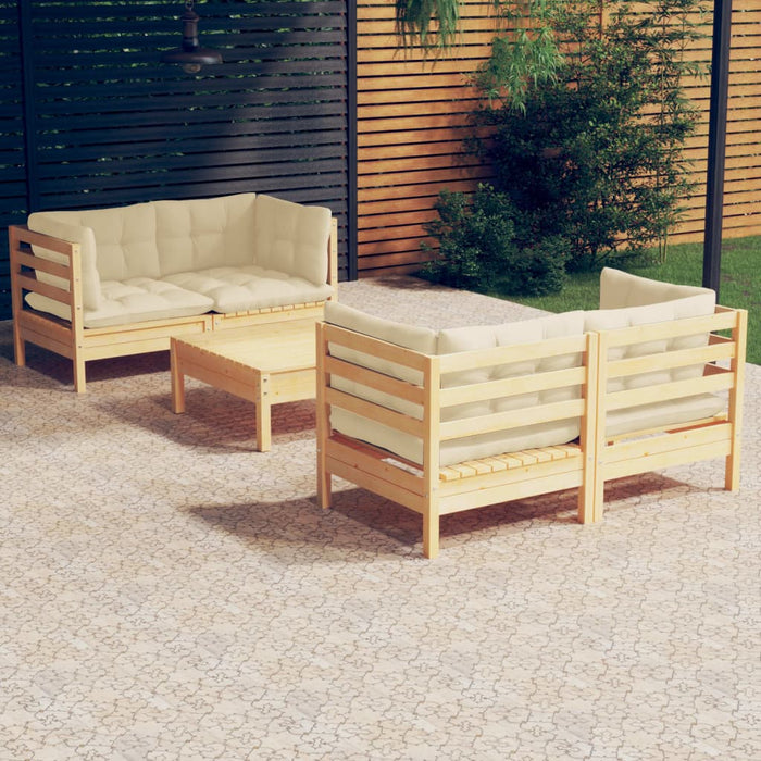 Set mobilier grădină cu perne crem, 5 piese, lemn masiv de pin - WALTI WALTI