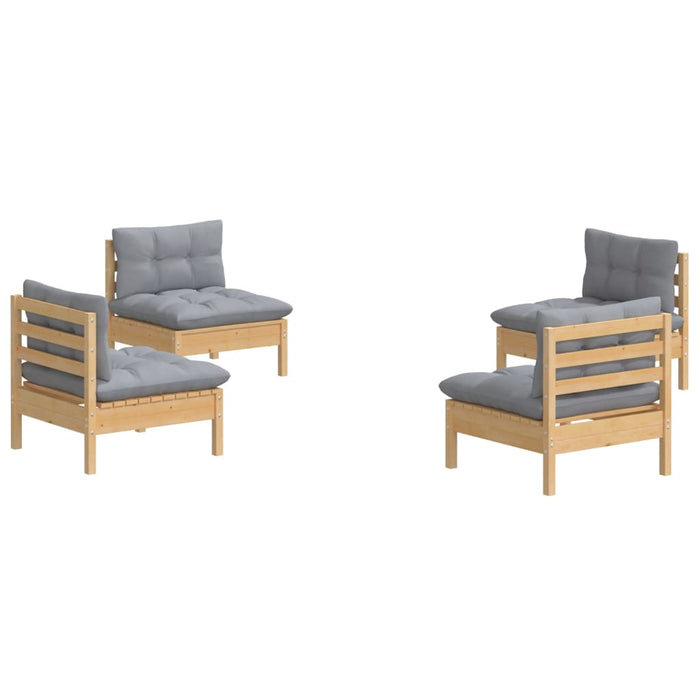 Set mobilier grădină cu perne, 4 piese, gri, lemn de pin - WALTI WALTI