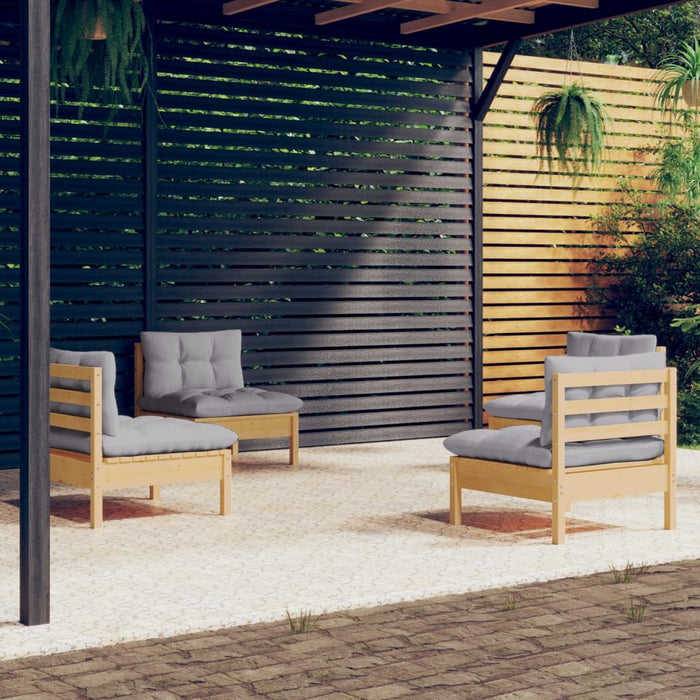Set mobilier grădină cu perne, 4 piese, gri, lemn de pin - WALTI WALTI