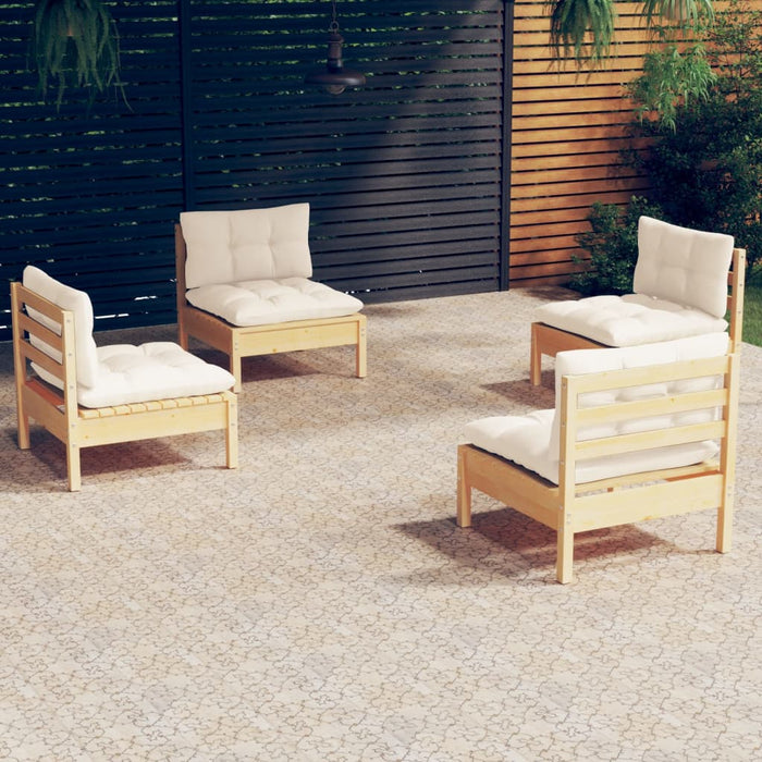 Set mobilier grădină cu perne, 4 piese, crem, lemn de pin - WALTI WALTI