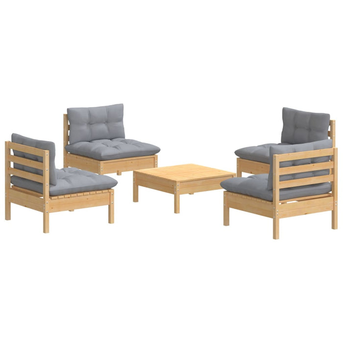 Set mobilier grădină cu perne gri, 5 piese, lemn masiv de pin - WALTI WALTI