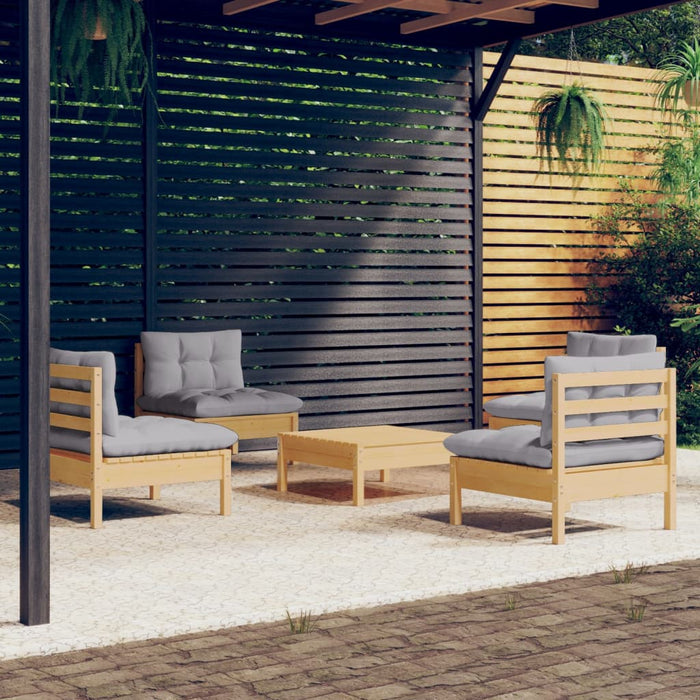 Set mobilier grădină cu perne gri, 5 piese, lemn masiv de pin - WALTI WALTI