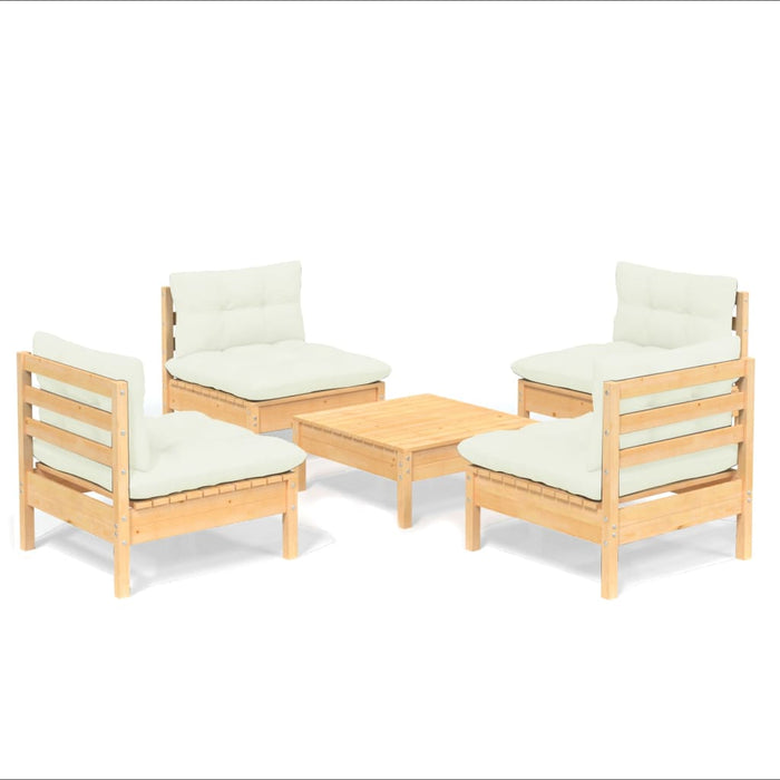 Set mobilier grădină cu perne crem, 5 piese, lemn de pin - WALTI WALTI