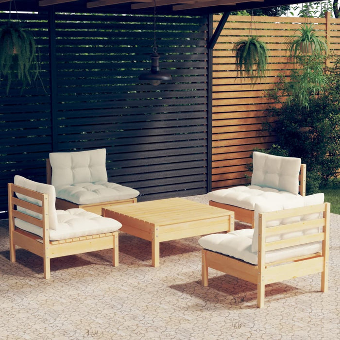Set mobilier grădină cu perne crem, 5 piese, lemn de pin - WALTI WALTI
