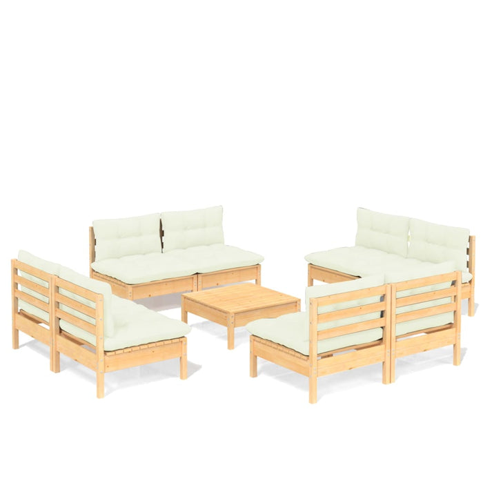 Set mobilier grădină cu perne, 9 piese, crem, lemn de pin - WALTI WALTI