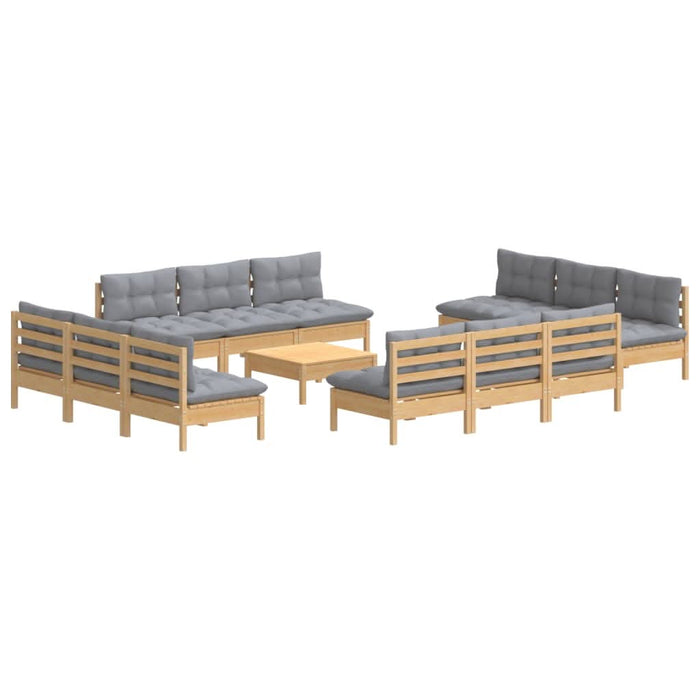 Set mobilier grădină cu perne, 13 piese, gri, lemn de pin - WALTI WALTI
