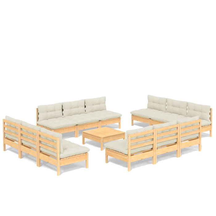Set mobilier grădină cu perne, 13 piese, crem, lemn de pin - WALTI WALTI