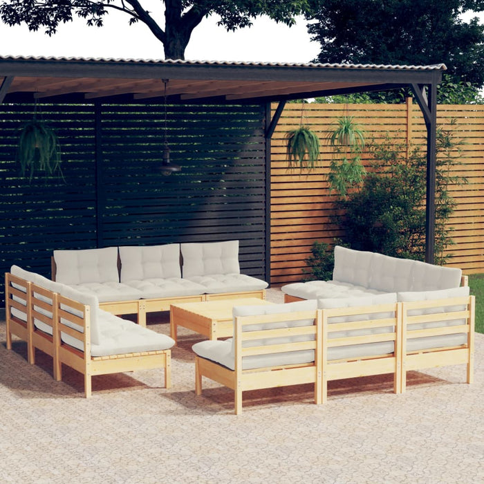 Set mobilier grădină cu perne, 13 piese, crem, lemn de pin - WALTI WALTI
