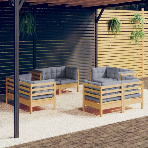 Set mobilier de grădină cu perne, 8 piese, gri, lemn de pin - WALTI WALTI
