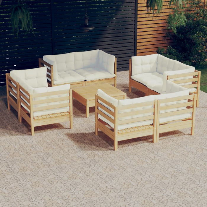 Set mobilier grădină cu perne, 9 piese, crem, lemn de pin - WALTI WALTI