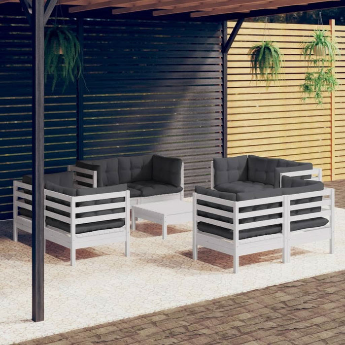Set mobilier de grădină cu perne, 9 piese, antracit, lemn pin - WALTI WALTI