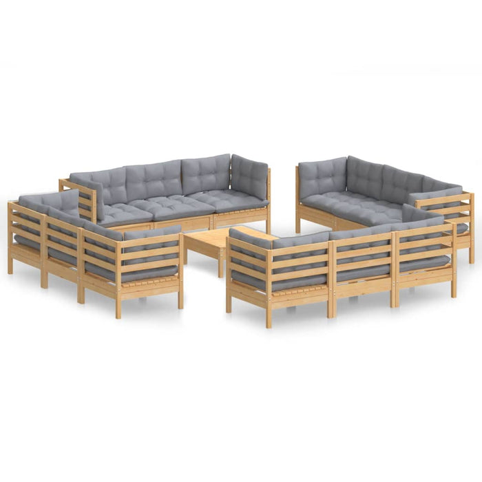 Set mobilier grădină cu perne, 13 piese, gri, lemn de pin - WALTI WALTI