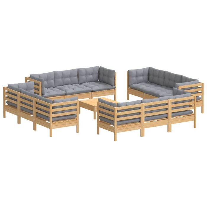 Set mobilier grădină cu perne, 13 piese, gri, lemn de pin - WALTI WALTI