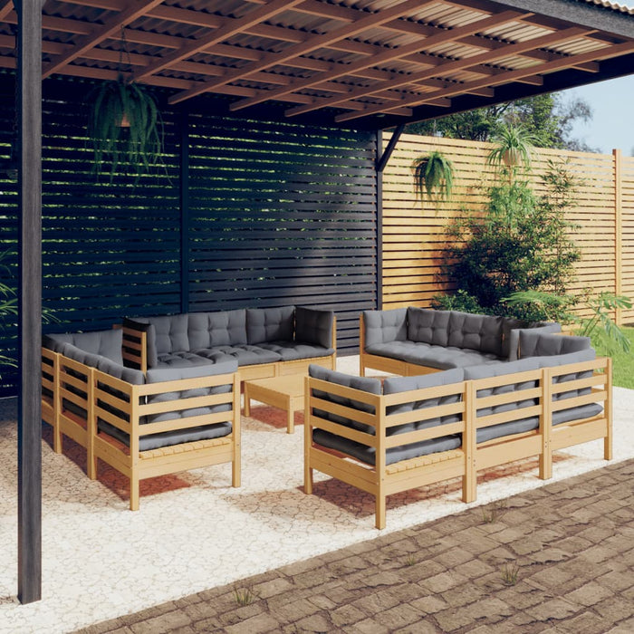 Set mobilier grădină cu perne, 13 piese, gri, lemn de pin - WALTI WALTI