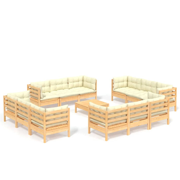 Set mobilier grădină cu perne, 13 piese, crem, lemn de pin - WALTI WALTI
