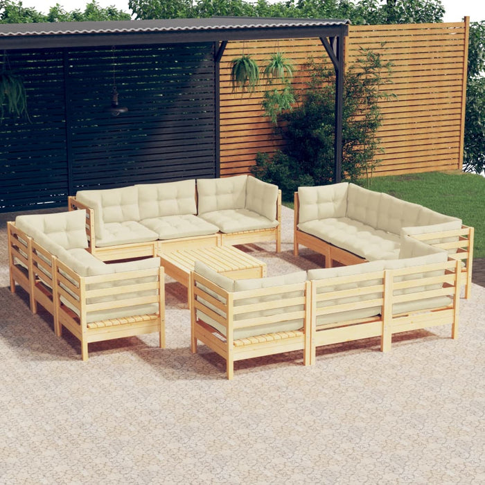 Set mobilier grădină cu perne, 13 piese, crem, lemn de pin - WALTI WALTI