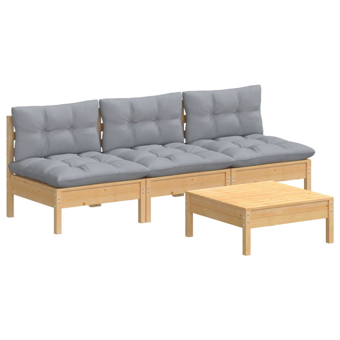 Set mobilier grădină cu perne, 4 piese, gri, lemn de pin - WALTI WALTI