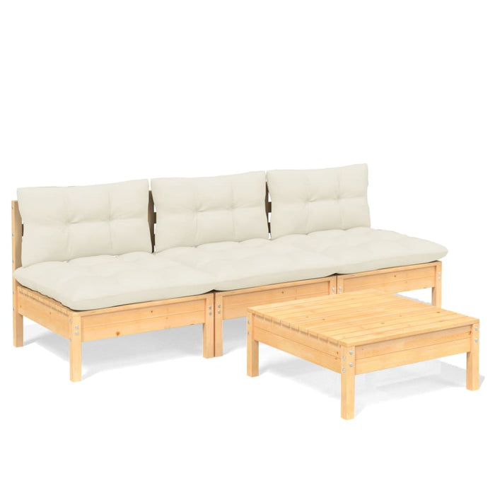 Set mobilier grădină cu perne crem, 4 piese, lemn de pin - WALTI WALTI
