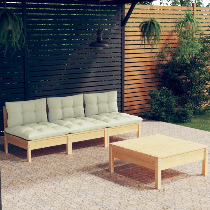 Set mobilier grădină cu perne crem, 4 piese, lemn de pin - WALTI WALTI
