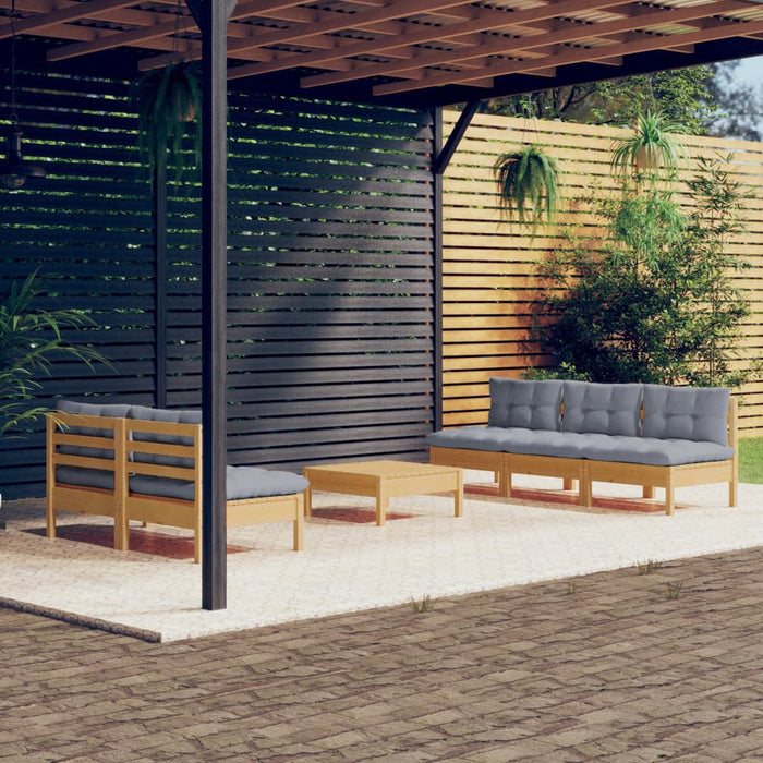 Set mobilier grădină cu perne gri, 6 piese, lemn de pin - WALTI WALTI